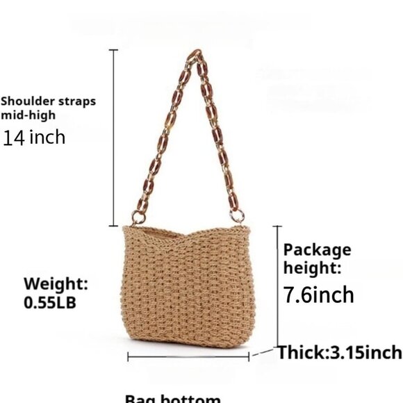 Stylish Women's Straw Shoulder Bag with Unique Acrylic Chain - Summer Essential - Picture 2 of 7